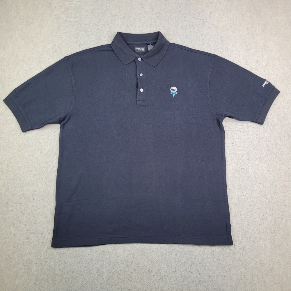 Vintage Ping Polo Shirt Mens M Black Golf Performance Short Sleeve NBA Logo